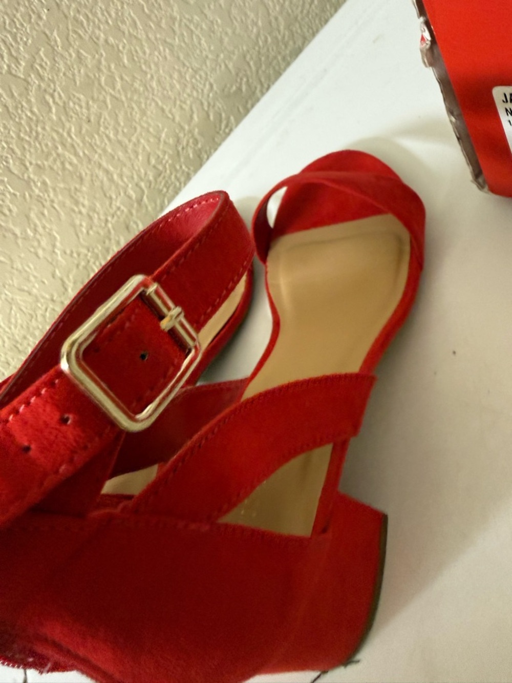 Sun + Stone Red Suede Block Heel Sandals - Picture 7 of 9